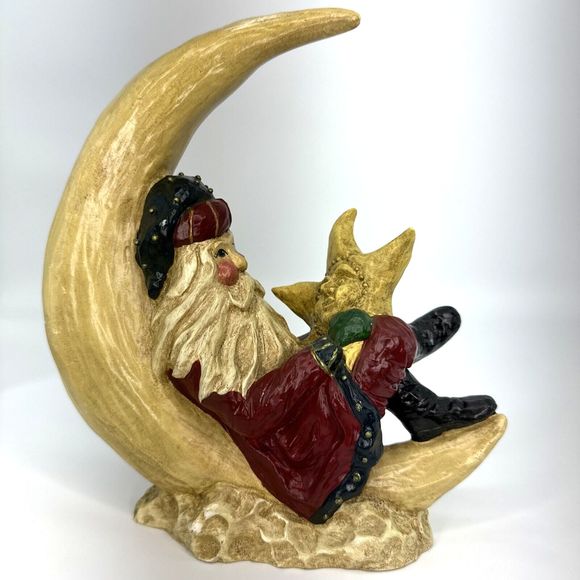 Vintage 1994 Ila Lefever Enesco Santa Resting on the Moon Holding Star Folk Art - Picture 1 of 15